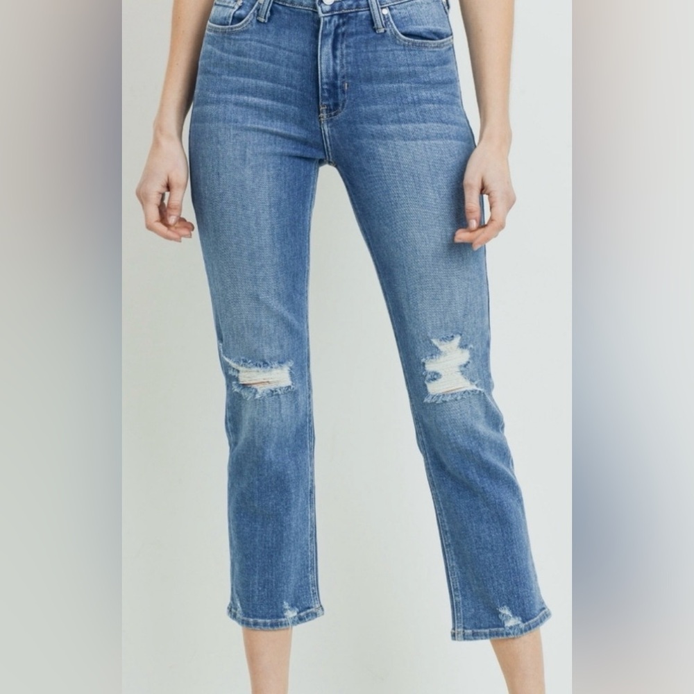 Just Black Blue High Rise Straight Crop Jeans
